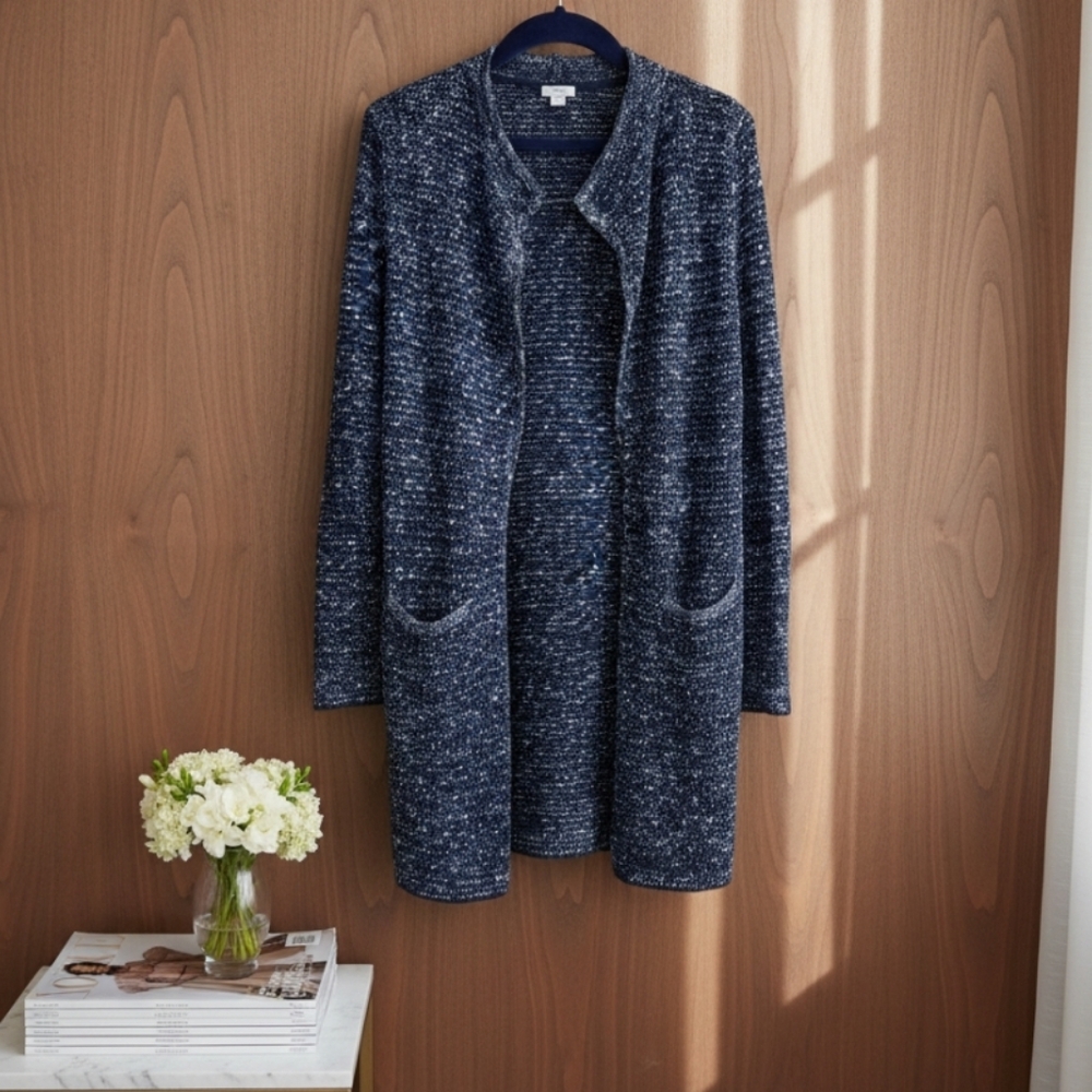 J. Jill Cotton Blend Textured Knit Open Long Cardigan Womens Sz Small
